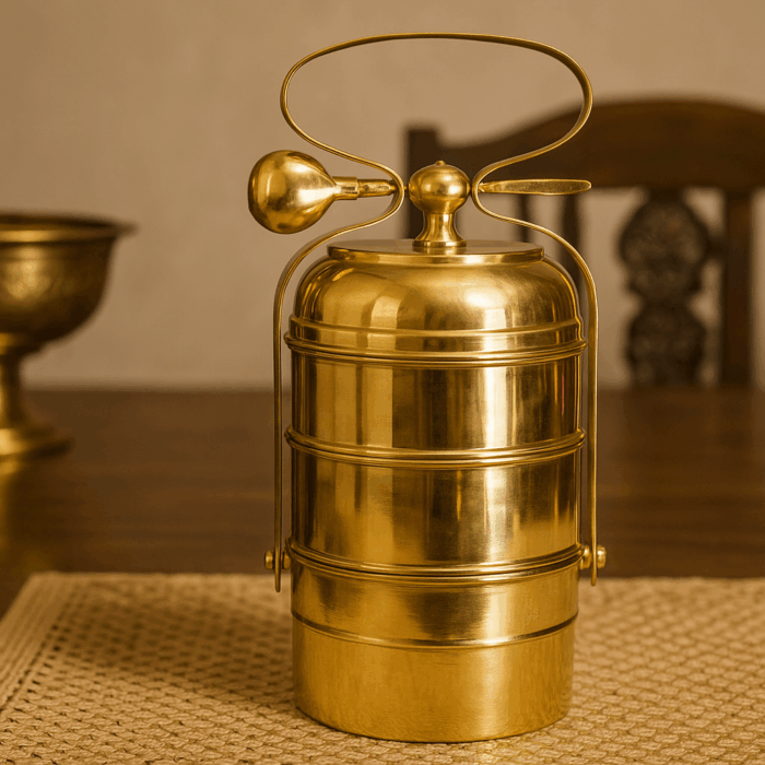 Dining2(1) Brass Tiffin Box With Tin Coating - Image 1
