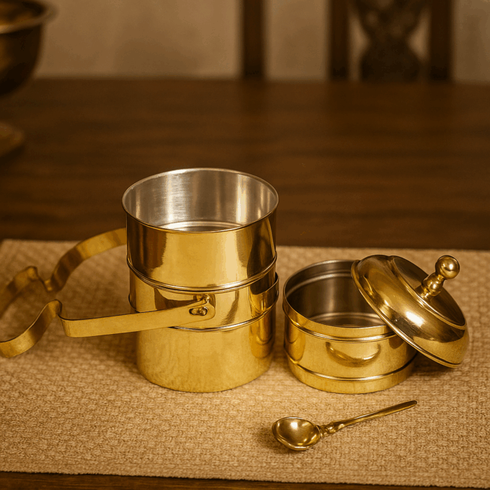 Brass Tiffin Box With Tin Coating - Image 2