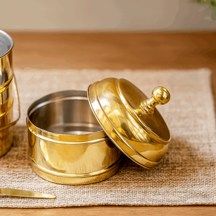 Brass Tiffin Box With Tin Coating - Image 3