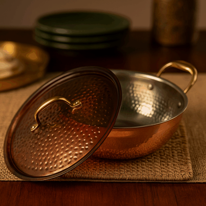 Copper Kadai with lid(Tin Coated) - Image 2