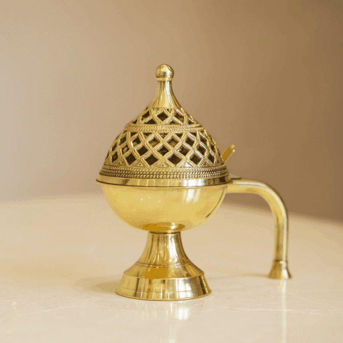 dhupdaan1(1) Brass Incense Burner with Handle - Image 1