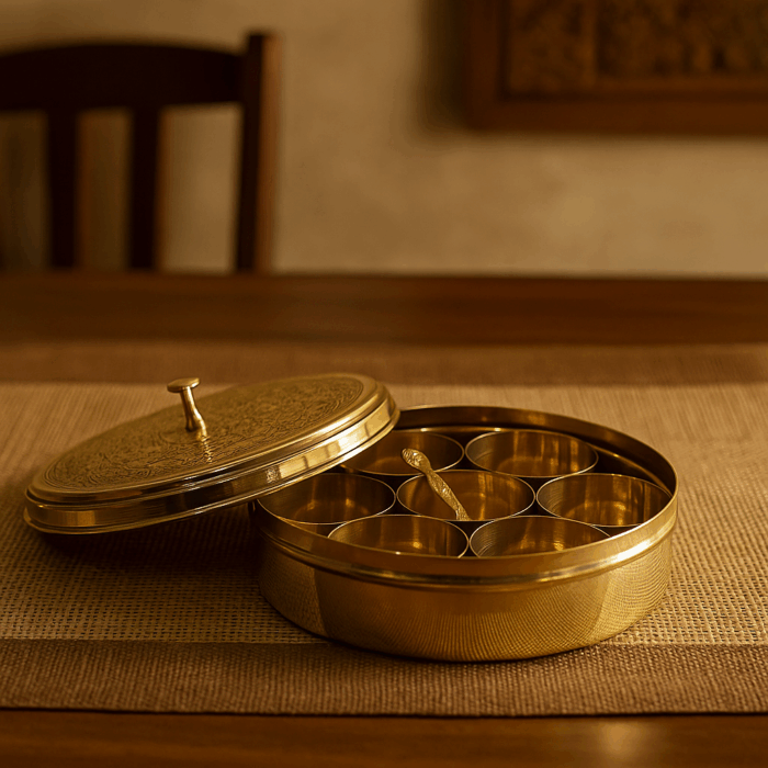 masala bowl1(2) Brass Spice Box (7 Inch) - Image 1