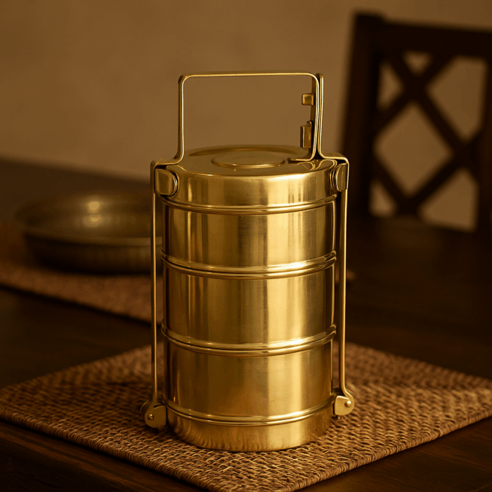 tiffin1(1) Brass Lunch Box - Image 1