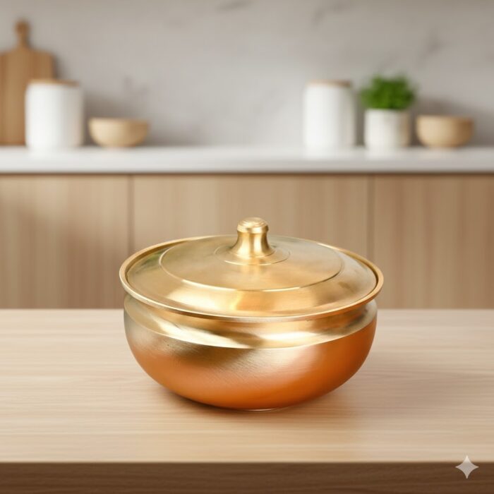 charivam1(1) Bronze Cooking/Serving Pot with Lid - Image 1
