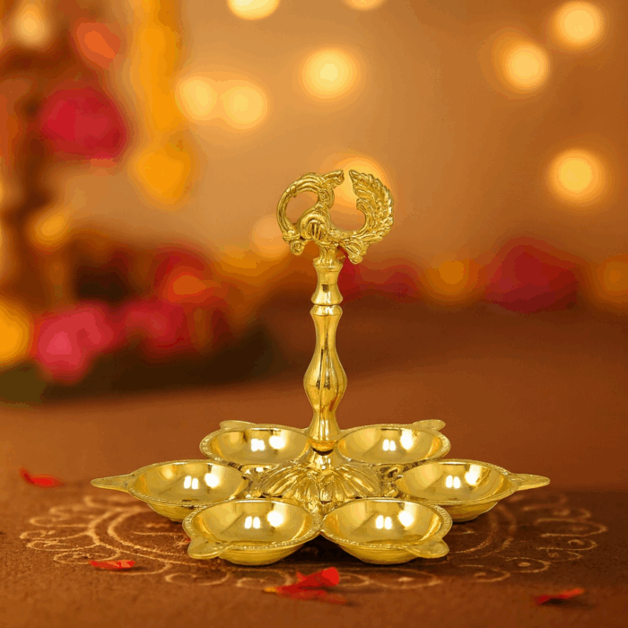 decorative lamp10(1) Traditional Arumukha Oil Lamp - Image 1
