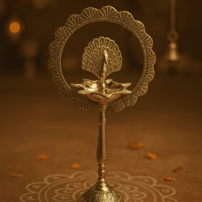 decorative lamp1(1) Peacock Brass Oil Lamp - Image 1