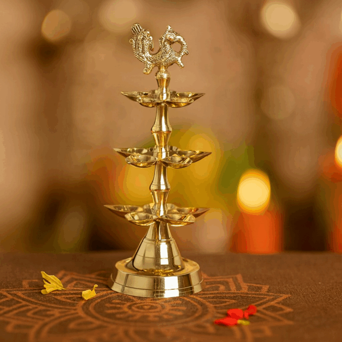 decorative lamp13(3) Three-layer Peacock Oil Lamp - Image 1