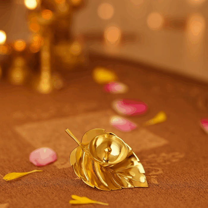 diyas10(1) Leaf–Shaped Brass Diya - Image 1