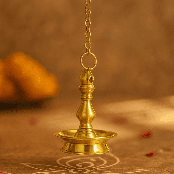 hanging lamp3(2) Traditional Brass Thook Vilakku Oil Lamp - Image 1
