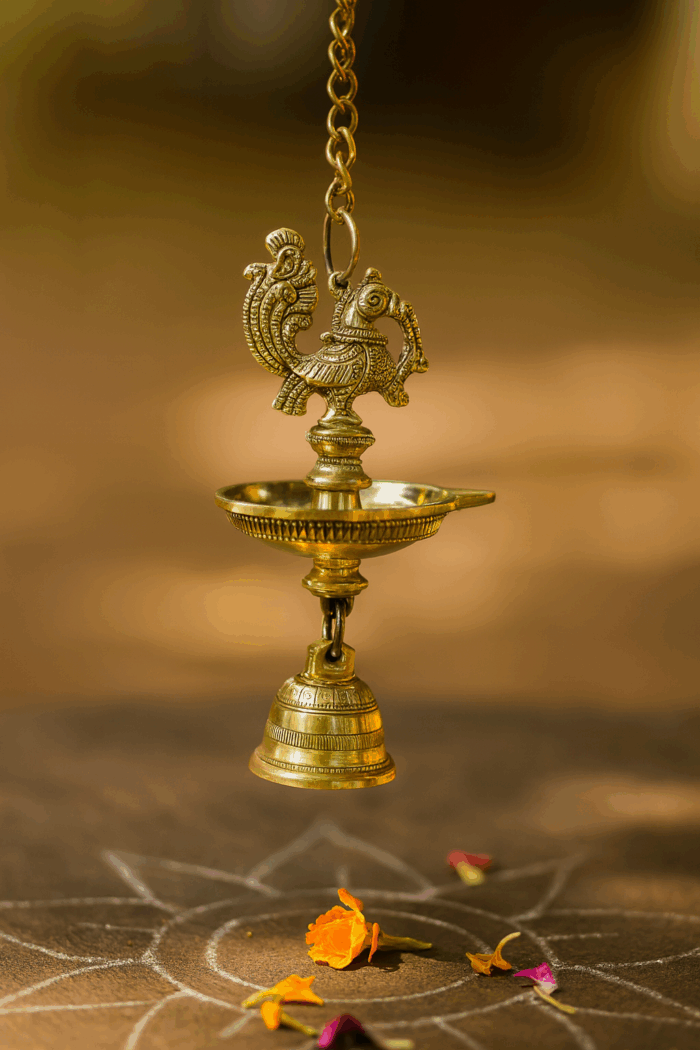 hanging lamp8(1) Peacock Brass Hanging Lamp with Bell - Image 1