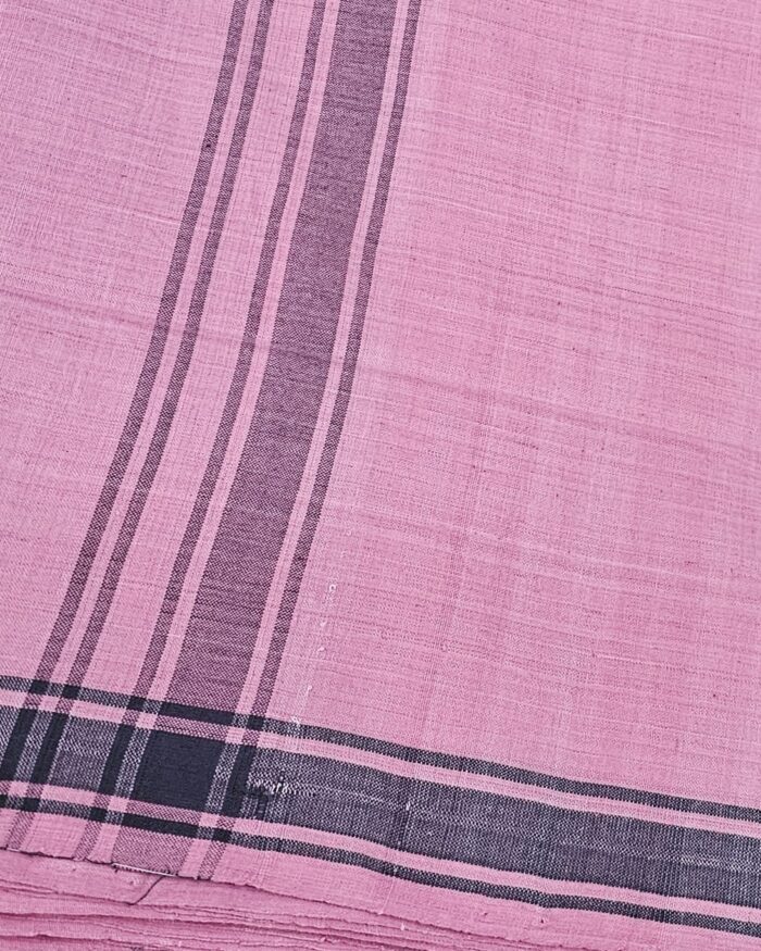 Kerala Handloom Pink Lungi with Black Stripe - Image 2
