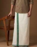 Kerala Handloom Green Stripes Dhoti (9)