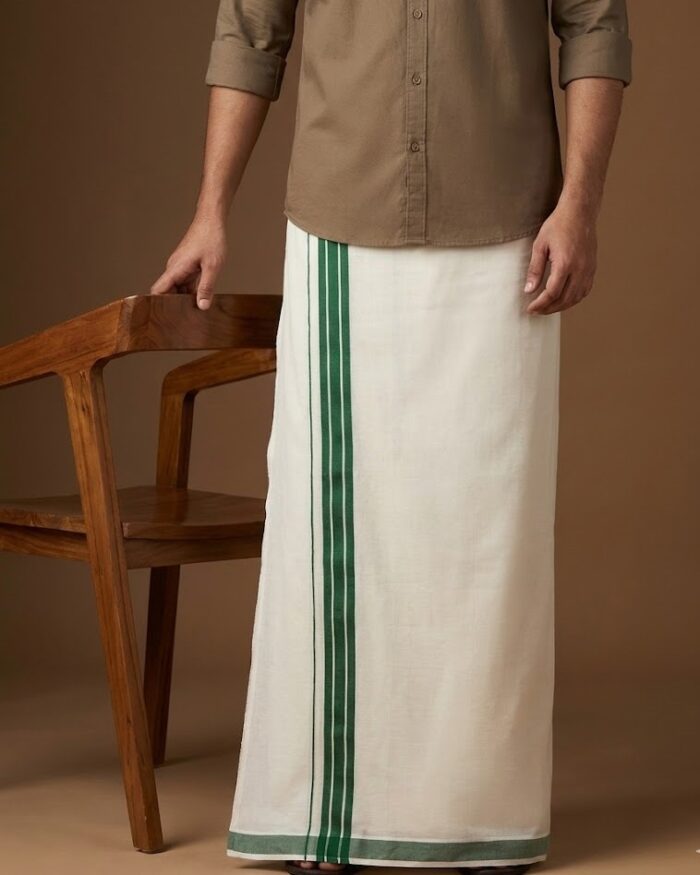 lungi 1(1) Kerala Handloom Green Stripes Dhoti (9) - Image 1