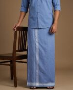 Kerala Handloom Skyblue Lungi with White Stripe