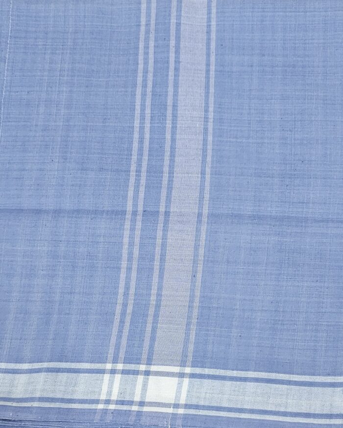 Kerala Handloom Skyblue Lungi with White Stripe - Image 2