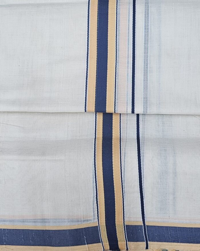 Kerala Handloom Golden Stripes Elegance Dhoti - Image 2