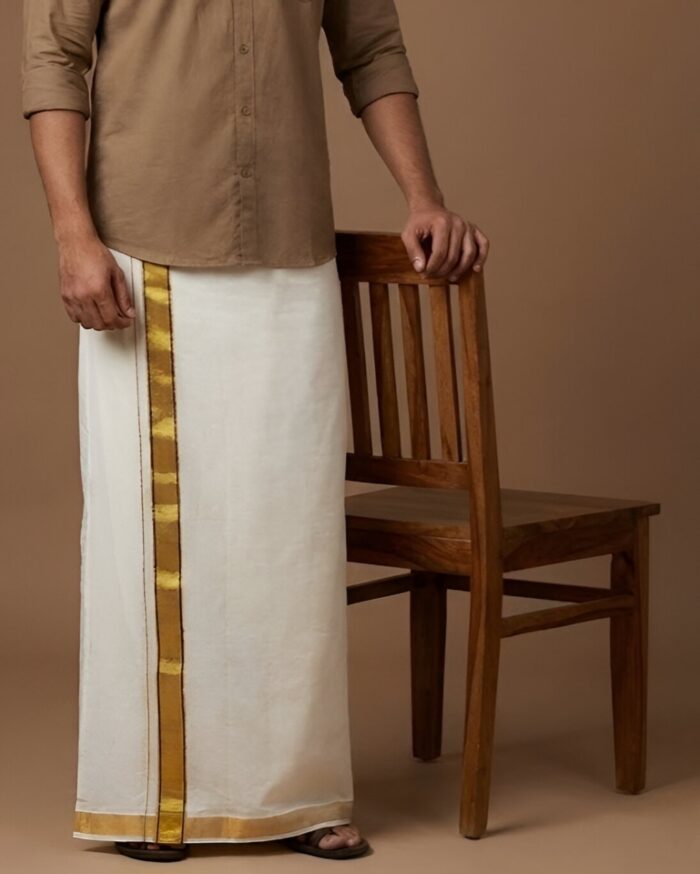 lungi 2(1) Kerala Handloom Golden Stripes Dhoti - Image 1