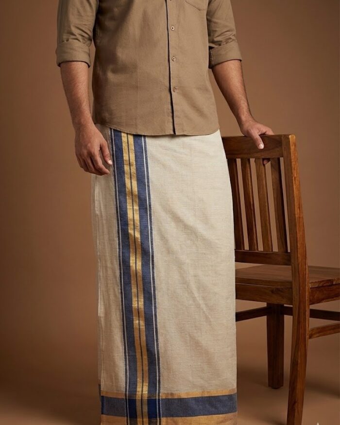 lungi 3(1) Kerala Handloom Golden Stripes Dhoti - Image 1