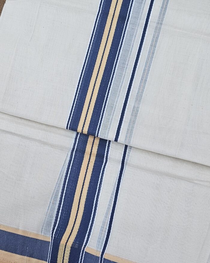 Kerala Handloom Golden Stripes Dhoti - Image 2