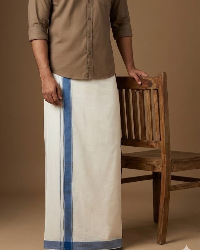 lungi 4(1) Kerala Handloom Blue Stripes Dhoti - Image 1