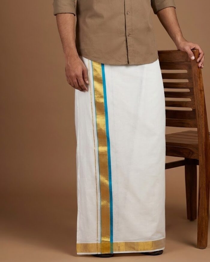 lungi 5(1) Kerala Handloom Golden Stripes Dhoti - Image 1