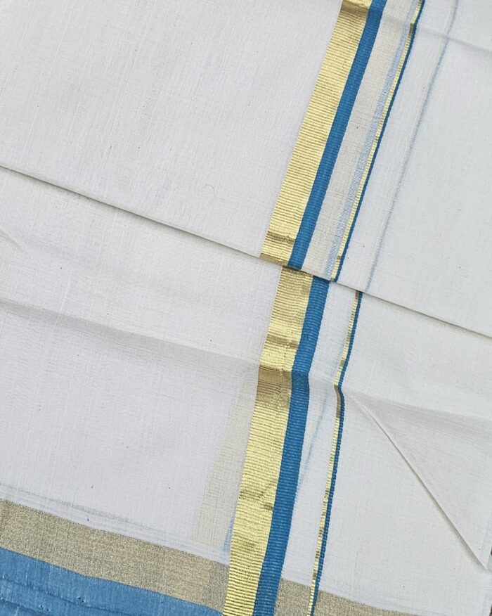 Kerala Handloom Golden Stripes Dhoti - Image 2