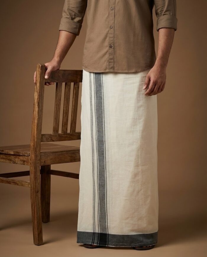 lungi 6(1) Kerala Handloom Black Stripes Dhoti (14) - Image 1