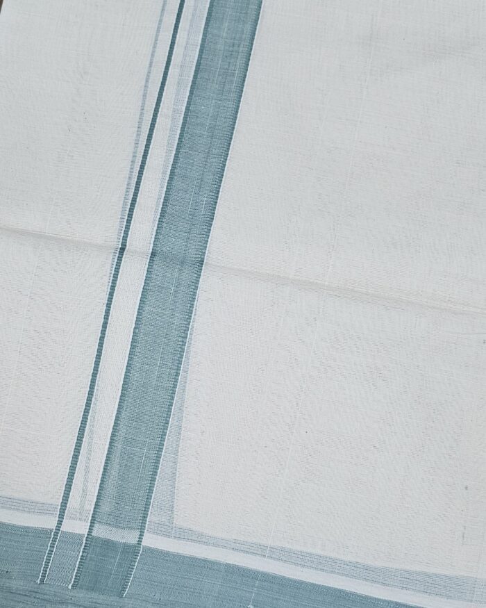 Kerala Handloom Light green Stripes Dhoti - Image 2