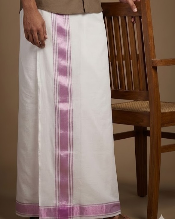 lungi 78 Kerala Handloom Pink Elegance Dhoti - Image 1