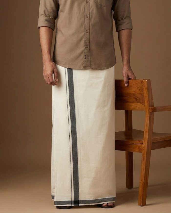 lungi 9(1) Kerala Handloom Black Elegance Dhoti - Image 1
