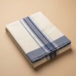 Kerala Handloom Set Mundu with Blue Kasavu Borders - Image 2