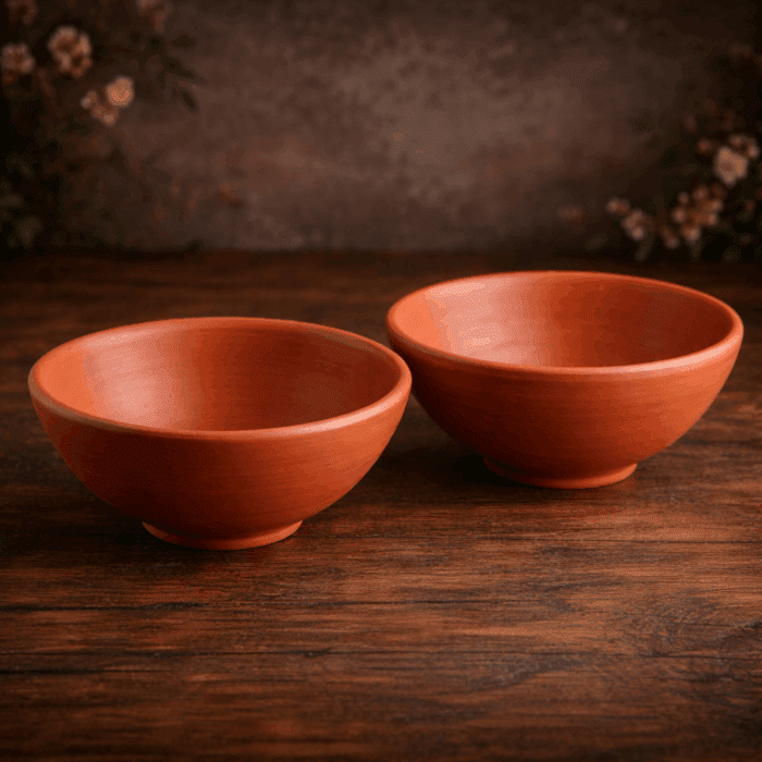 43fccb77-ab9b-47bd-b00c-e7625bfff588 Handmade Unglazed Clay Serving Bowl Set of 2, 5 Inch - Image 1