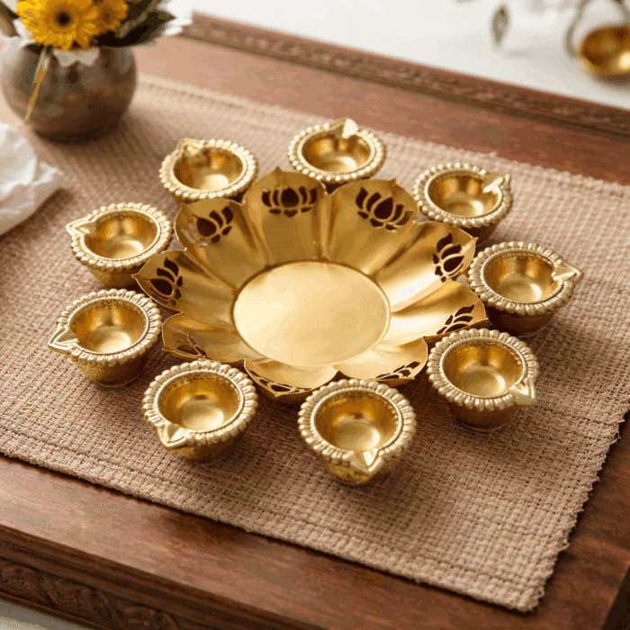 Diya1(1) Festive Lotus Brass Urli Diya Decor - Image 1
