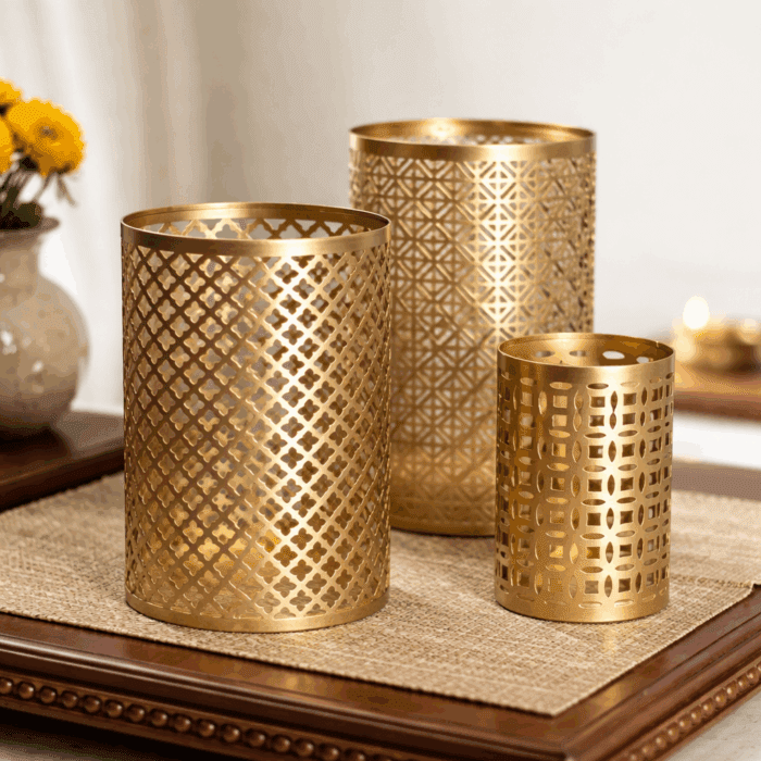 Diya2(2) Vintage Gold Candle Holders - Image 1