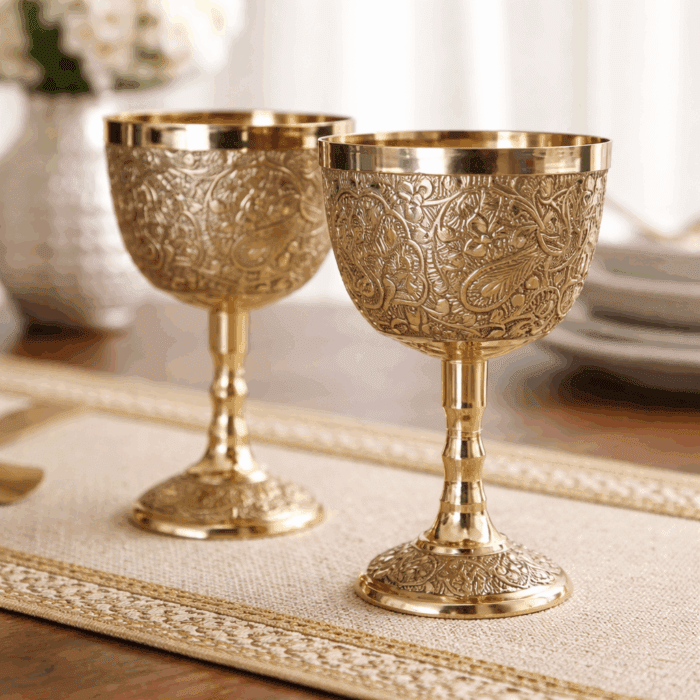 brass16(2) Brass Peacock Wine Glasses - Image 1