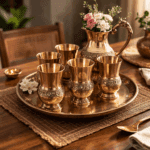 Brass Designer Jug Set with 6 Tumblers