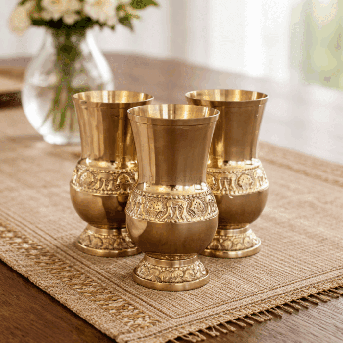 Brass Designer Jug Set with 6 Tumblers - Image 2