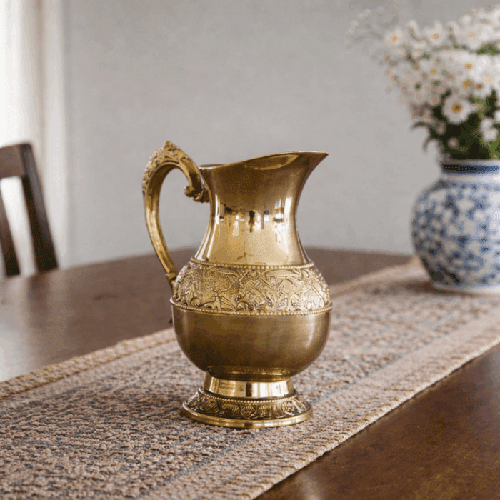 Brass Designer Jug Set with 6 Tumblers - Image 3