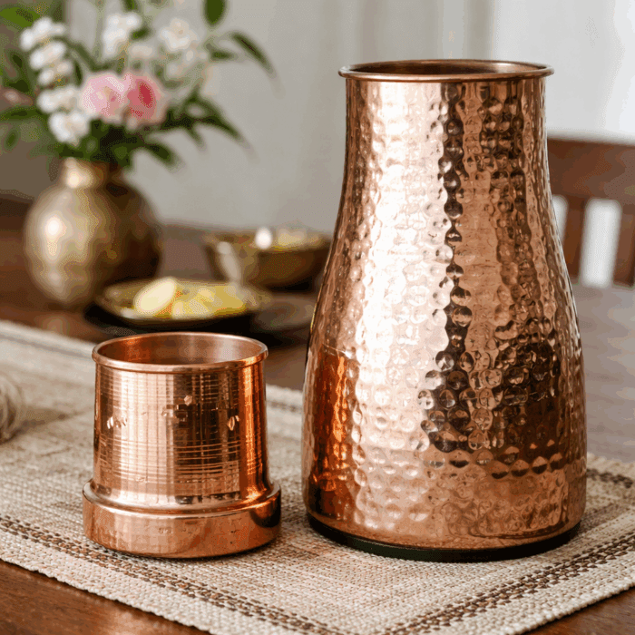 Hammered Copper Carafe with Tumbler - Image 2