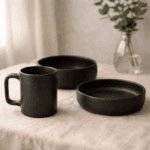 Longpi Black Pottery Breakfast Kit – Breakfast Bowl, Coffee Mug, Plate