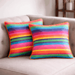 Premium Handloom Cotton Multicolour Cushion Cover Set of 2(16×16 inches)