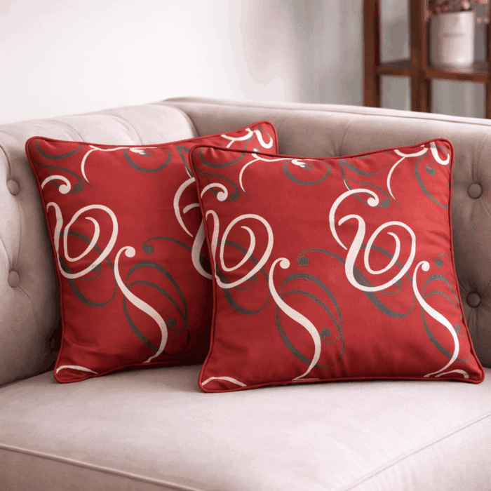 cc7(1) Premium Handloom Cotton Red Cushion Cover Set of 2(16×16 inches) - Image 1
