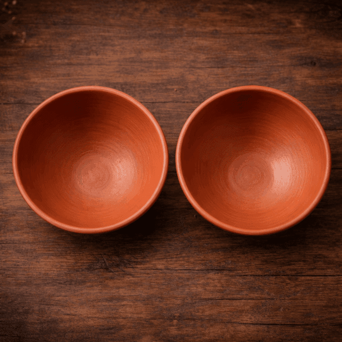 Handmade Unglazed Clay Serving Bowl Set of 2, 5 Inch - Image 2