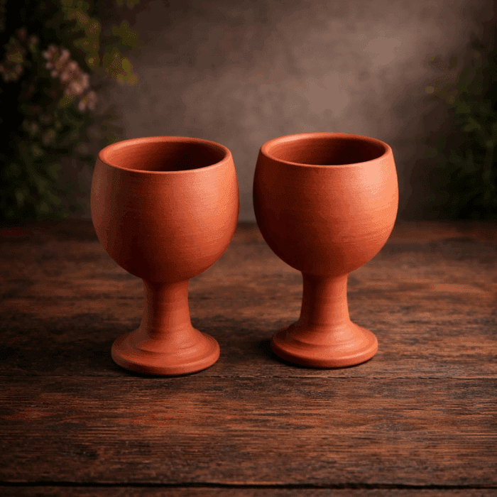glass2(1) Handmade Unglazed Royal Clay Goblet Set of 2 – 200ml - Image 1