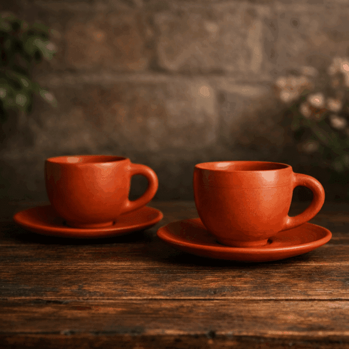 Handmade Unglazed Royal Clay Teacup with Saucer Set – 180 ml - Image 2