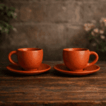 Handmade Unglazed Royal Clay Teacup with Saucer Set – 180 ml