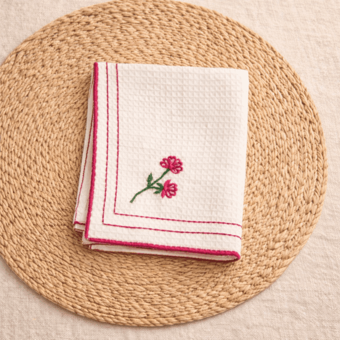 Handloom White Honey Comb Hand Kerchief (Set of 2) - Image 2