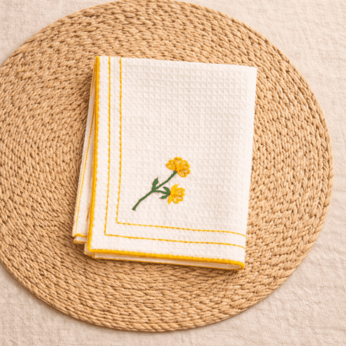 Handloom White Honey Comb Hand Kerchief (Set of 2) - Image 2