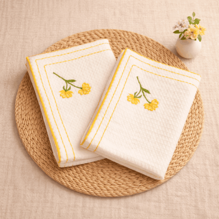 kerchief2(2) Handloom White Honey Comb Hand Kerchief (Set of 2) - Image 1