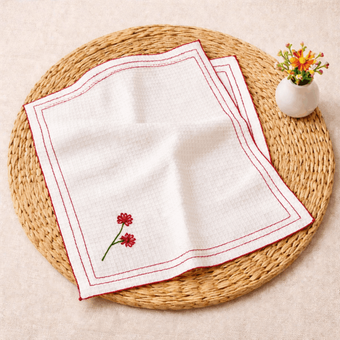 Handloom White Honey Comb Hand Kerchief (Set of 2) - Image 3